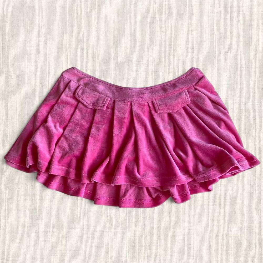 Pink Velour Pleated Mini Skirt